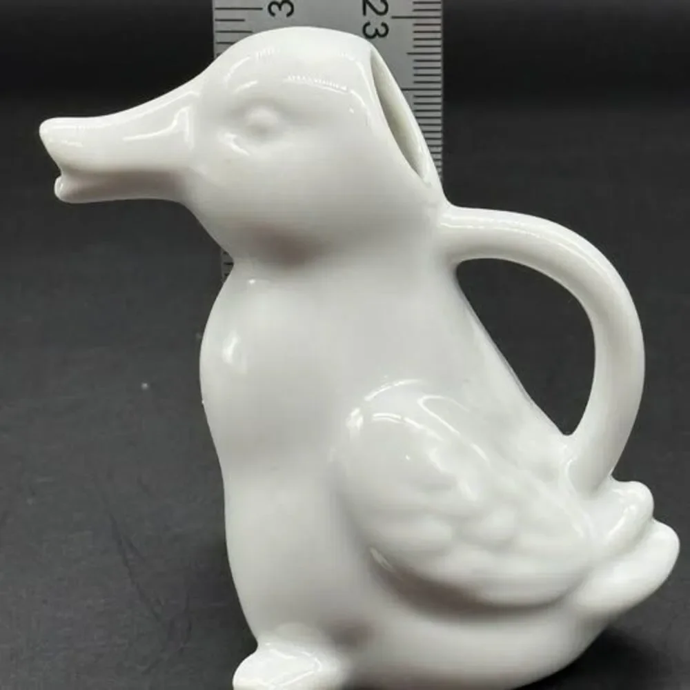 Vintage White Ceramic Duck Creamer Mini Pitcher Figural Bird Cottagecore 3”